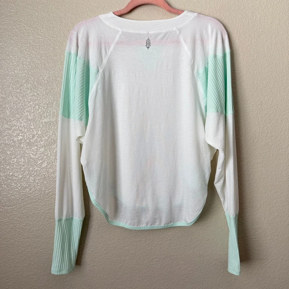 Free People Top Small White Mint Green Spotlight Ribbed Raglan FP Movement